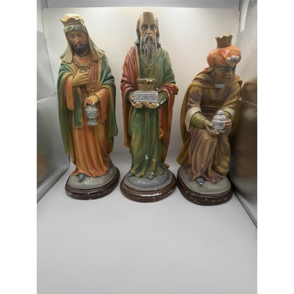 Vintage Large Three Wise Men Magi Nativity Figures Christmas Kings Set of 3